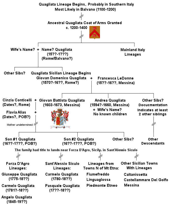 Quagliata Lineage - The more ancient portion of the Quagliata lineage, with documented dates from the 1500s through the 1800s.