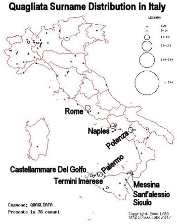 Quagliata surname distribution in Italy.