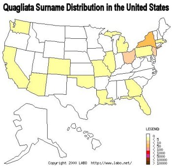 Quagliata surname distribution in the United States.
